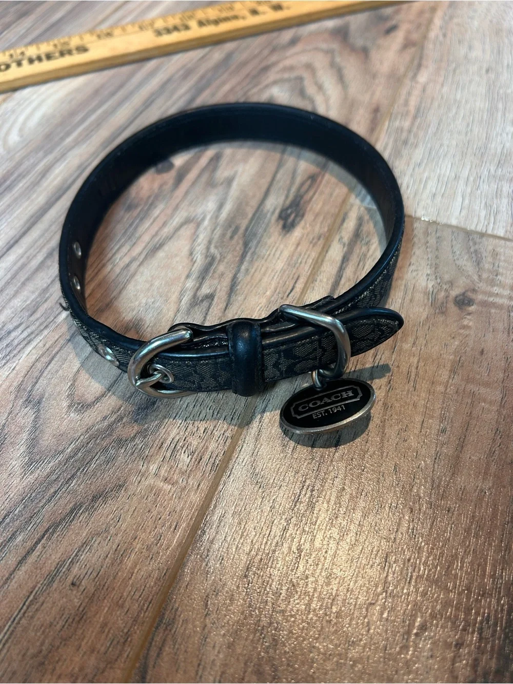 Coach Gray and Black Leather Key Straps with Logo Charm